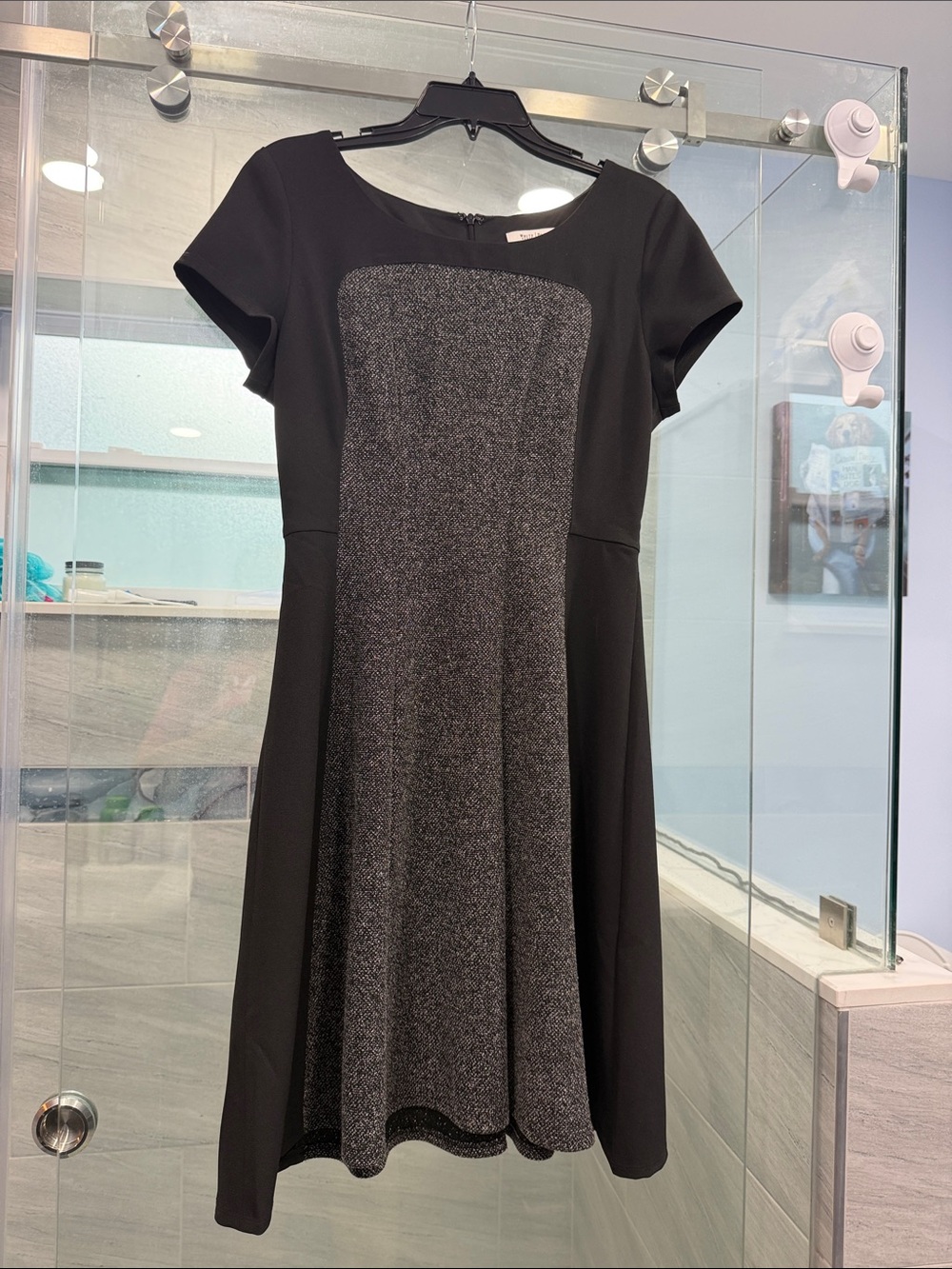 White House Black Market Black Dress with Gray Textured Panel
